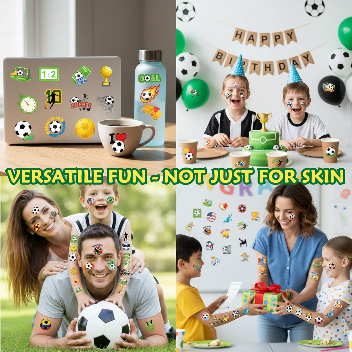 Child Safe Soccer Tattoo Stickers – 96 Hypoallergenic Designs for Sensitive Skin Kids