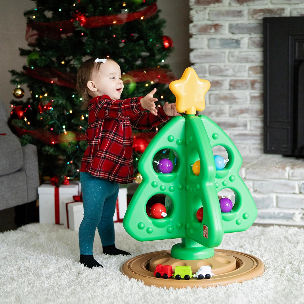 Step2 My First Christmas Tree for Kids – Secure Holiday Play Set with Solid Branches, Plastic Ornaments, and Manual Train