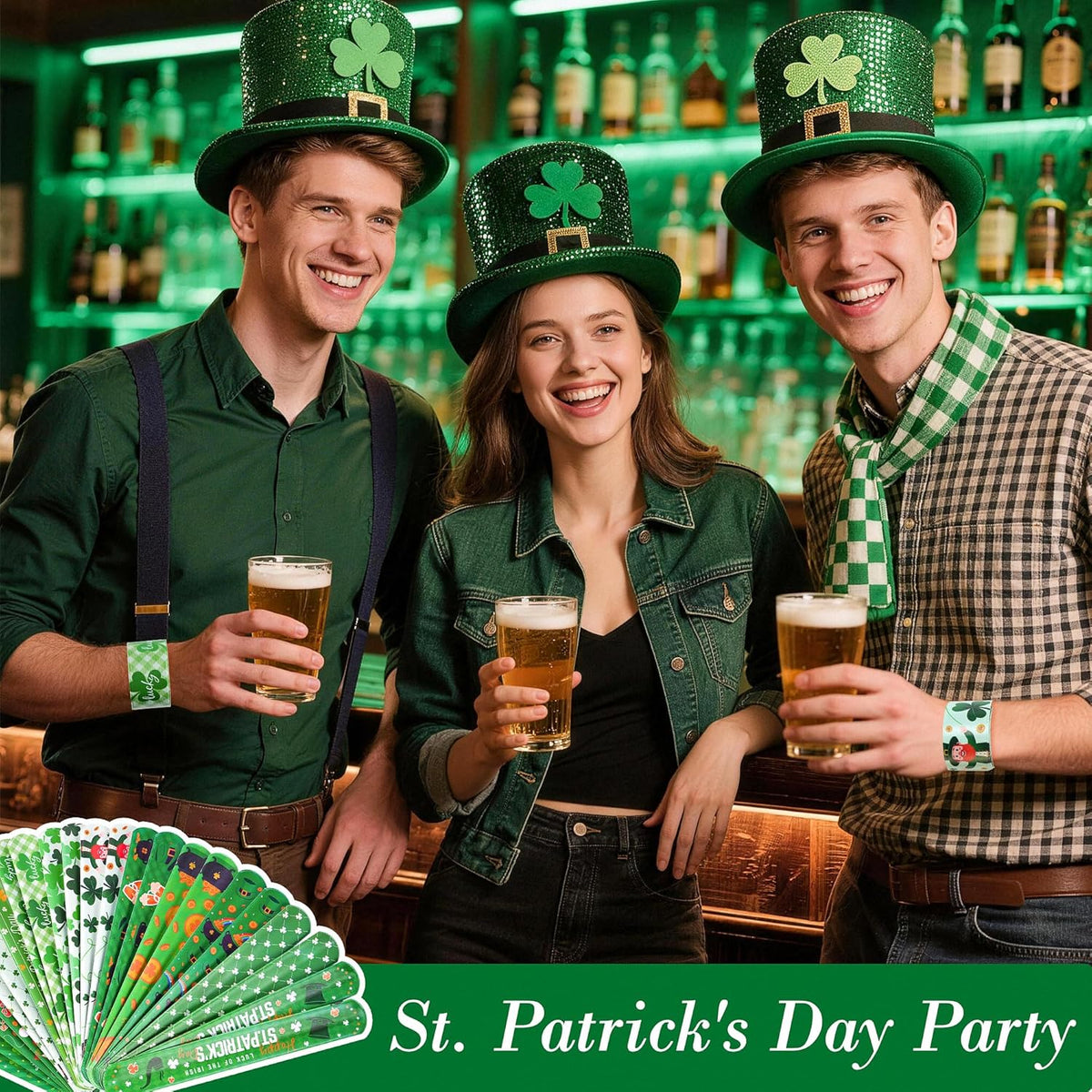 Childom St. Patrick's Day Slap Bracelet 36 Pack – Outdoor Festival Party Favor for Community Booth
