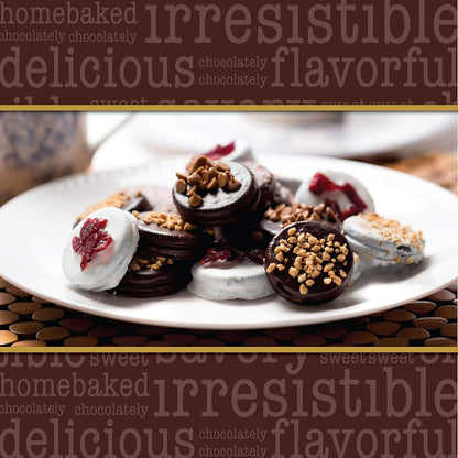 chocolate-covered sandwich cookies with assorted toppings