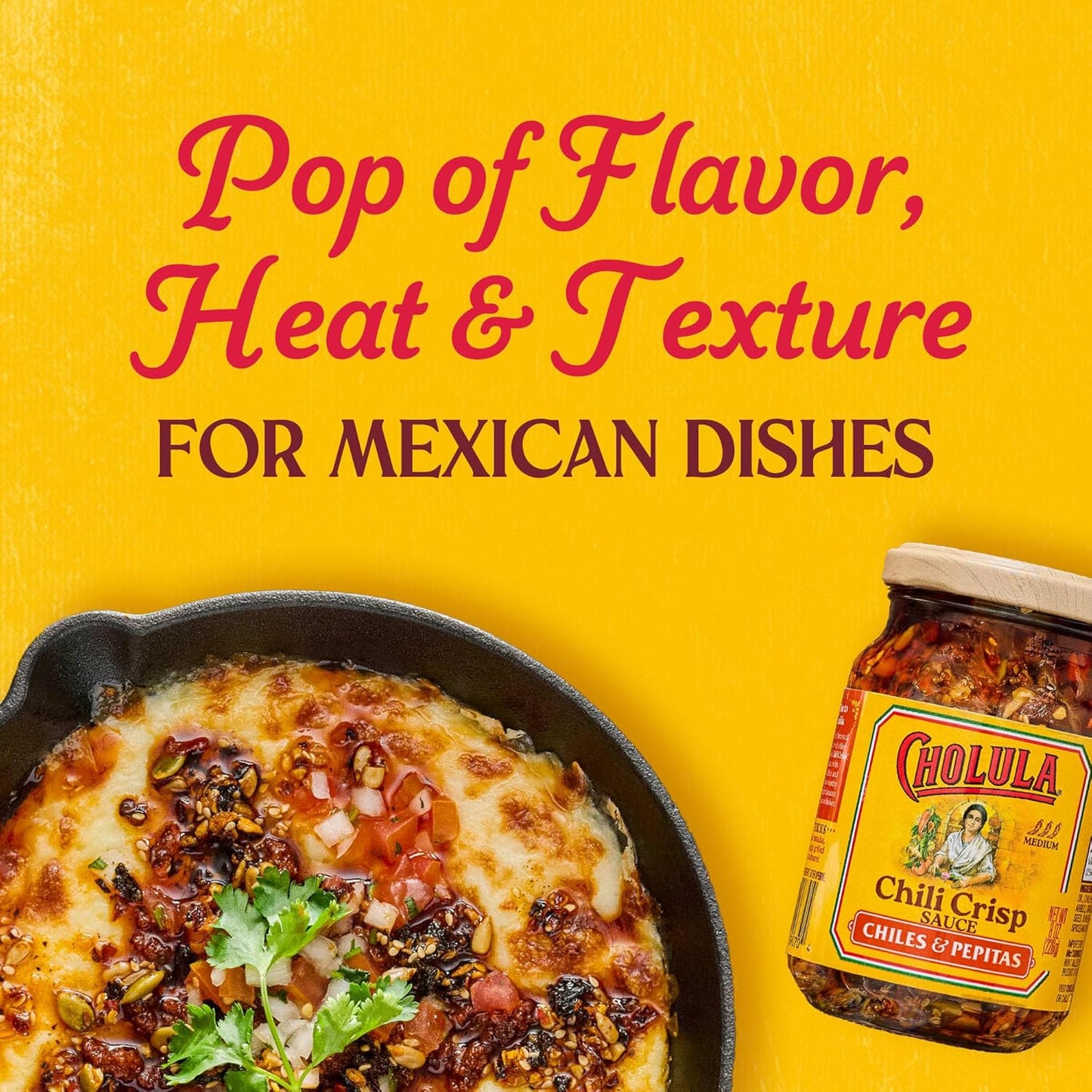 Cholula Mild-Medium Chili Crisp Sauce – Better-For-You Crunchy Finisher for Eggs, Bowls and Vegetables, 8 oz