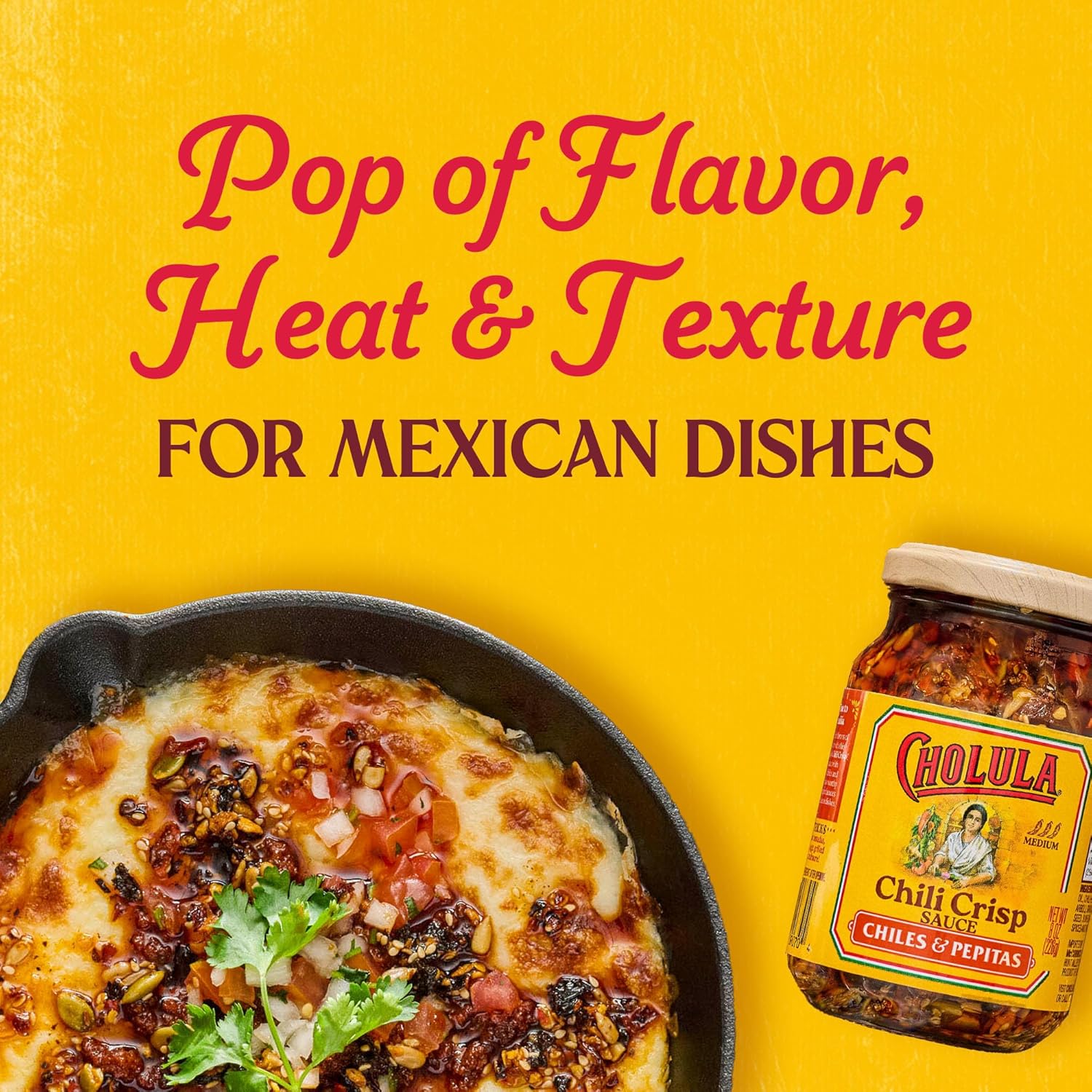Cholula Mild-Medium Chili Crisp Sauce – Better-For-You Crunchy Finisher for Eggs, Bowls and Vegetables, 8 oz