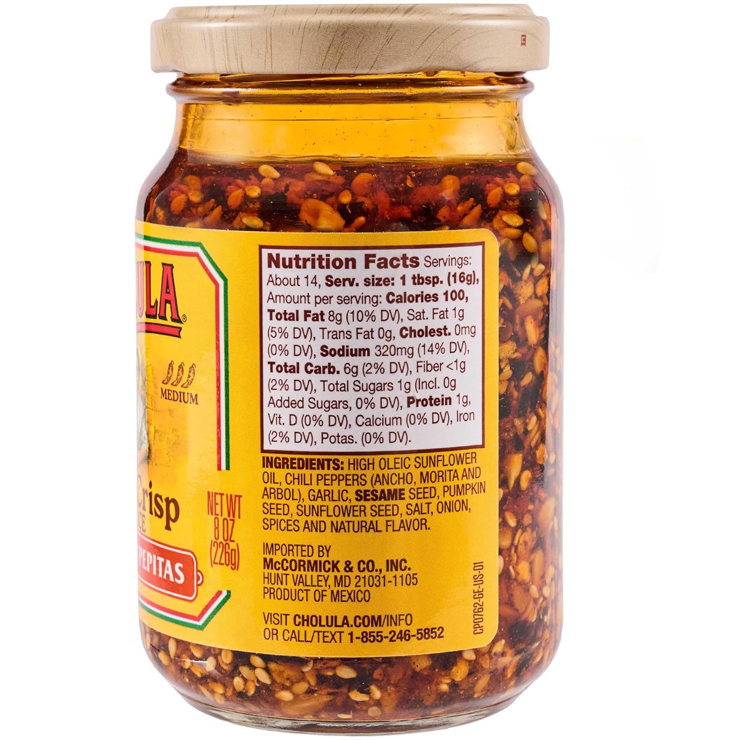 Cholula Mild-Medium Chili Crisp Sauce – Better-For-You Crunchy Finisher for Eggs, Bowls and Vegetables, 8 oz