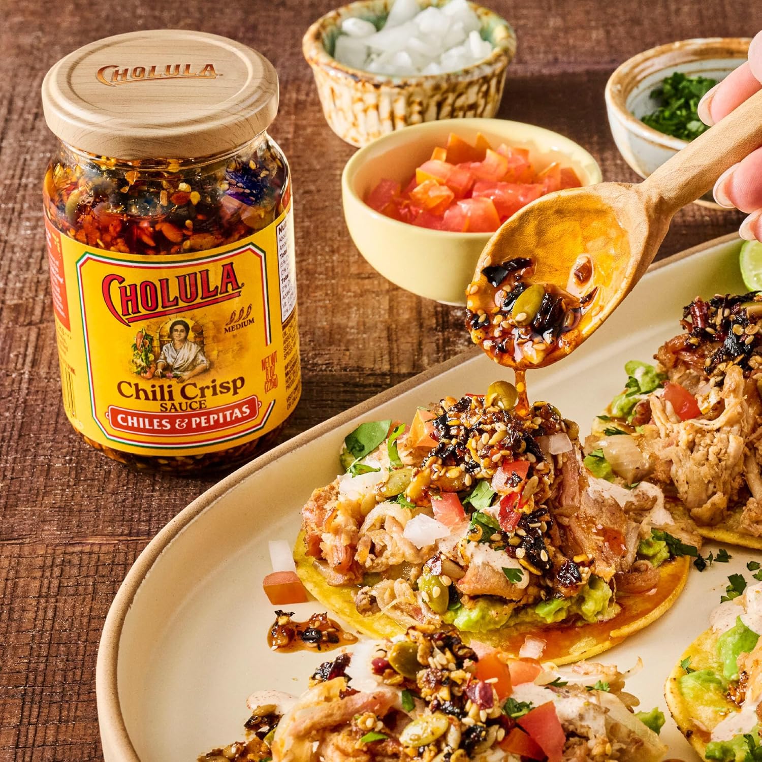 Cholula Mild-Medium Chili Crisp Sauce – Better-For-You Crunchy Finisher for Eggs, Bowls and Vegetables, 8 oz