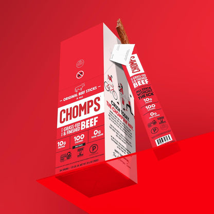 Chomps Grass-Fed Beef Jerky Sticks – Clean Ingredient Snack for Intentional Pantry and Uncluttered Kitchens, 10g Protein