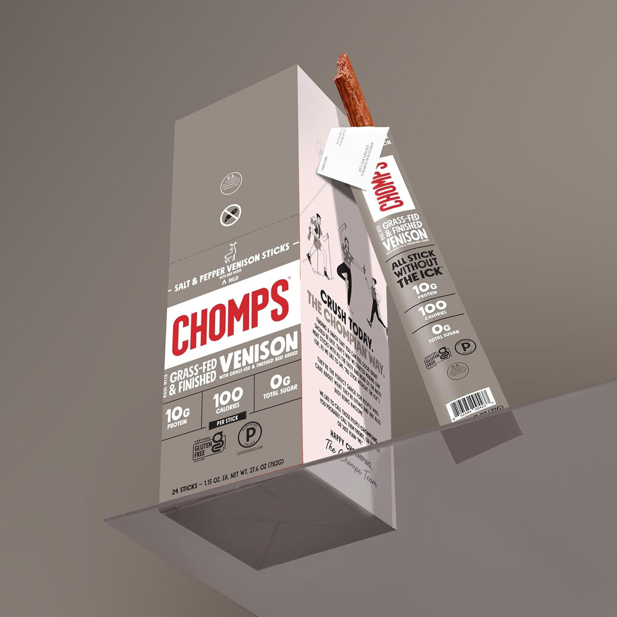 Chomps Salt & Pepper Venison Jerky Sticks – Desk Drawer Snack for Office and Remote Work Fuel, Zero Sugar Energy