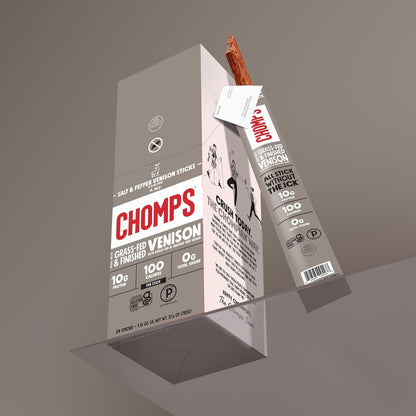 Chomps Salt & Pepper Venison Jerky Sticks – Desk Drawer Snack for Office and Remote Work Fuel, Zero Sugar Energy