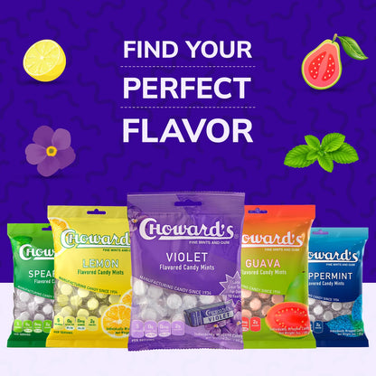 Choward's Violet Mints Candy Bag – On-the-Go Purse Freshener for Travelers, 3 Pack of Aromatic Floral Candy Mints