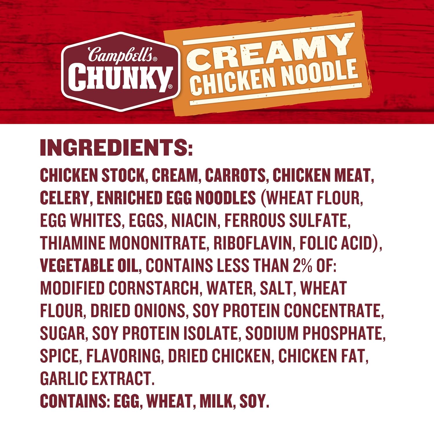 chunky, visible ingredients: white chicken, carrots, celery, and enriched egg noodles