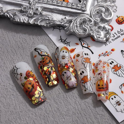 Halloween Nail Art Stickers 3D Pumpkin Ghost Set – Spooky Stocking Stuffer Gift for Teen Girls and Nail Art Lovers