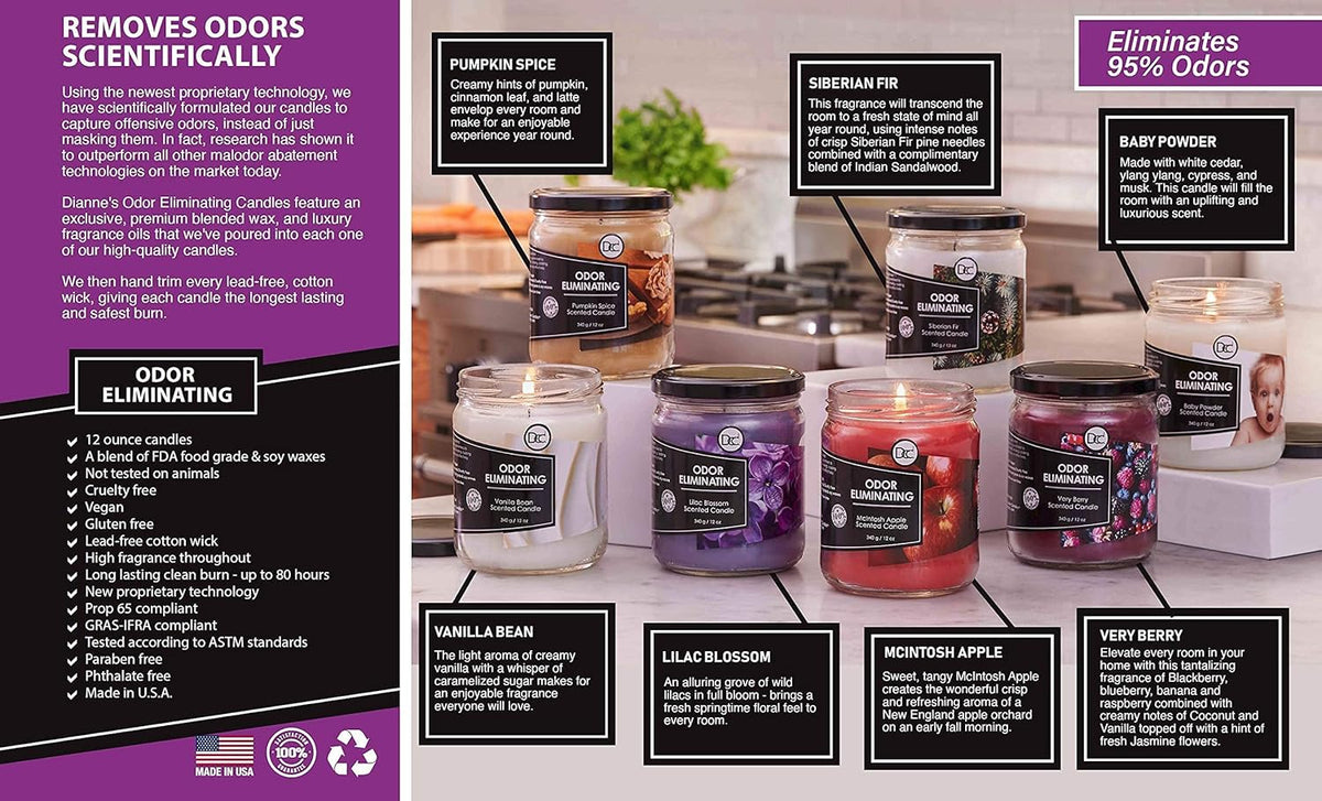 Clean-Burning Soy Candle for Homes with Kids and Pets, Lead-Free Cotton Wick, 12 oz Odor-Eliminating Jar