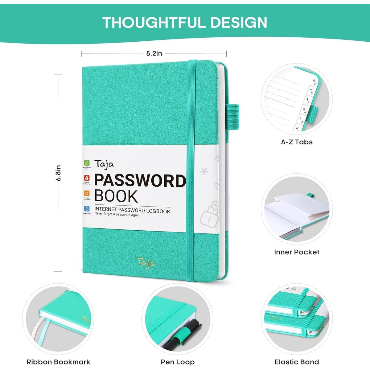 Clean-Design Password Keeper with Elastic Band – Compact Journal for Clutter-Free Drawer Storage