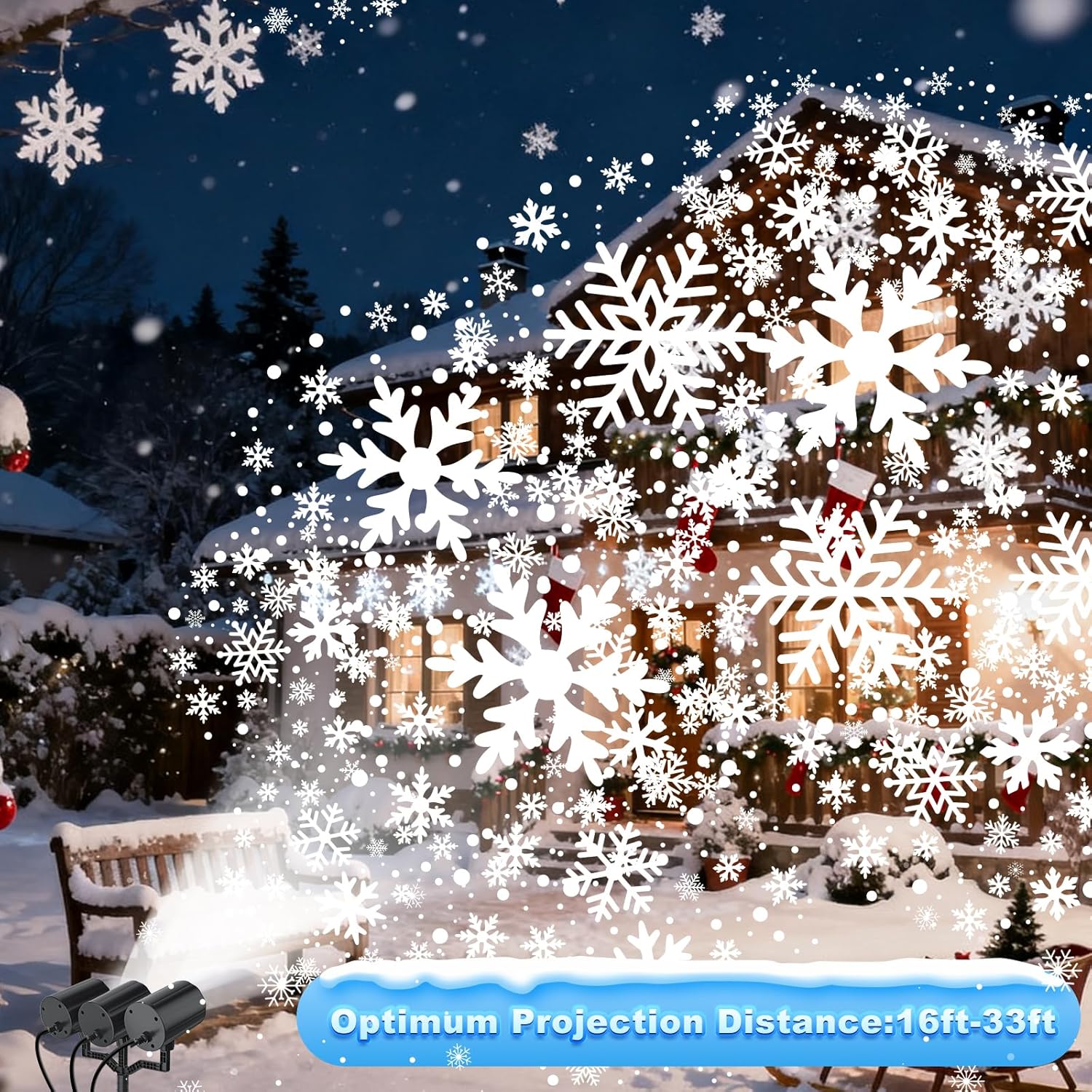 CleanAir LED Snowfall Holiday Projector Light, No Smoke No Fumes and Cool Running LEDs Safe for Asthma and Allergy Sensitive Homes