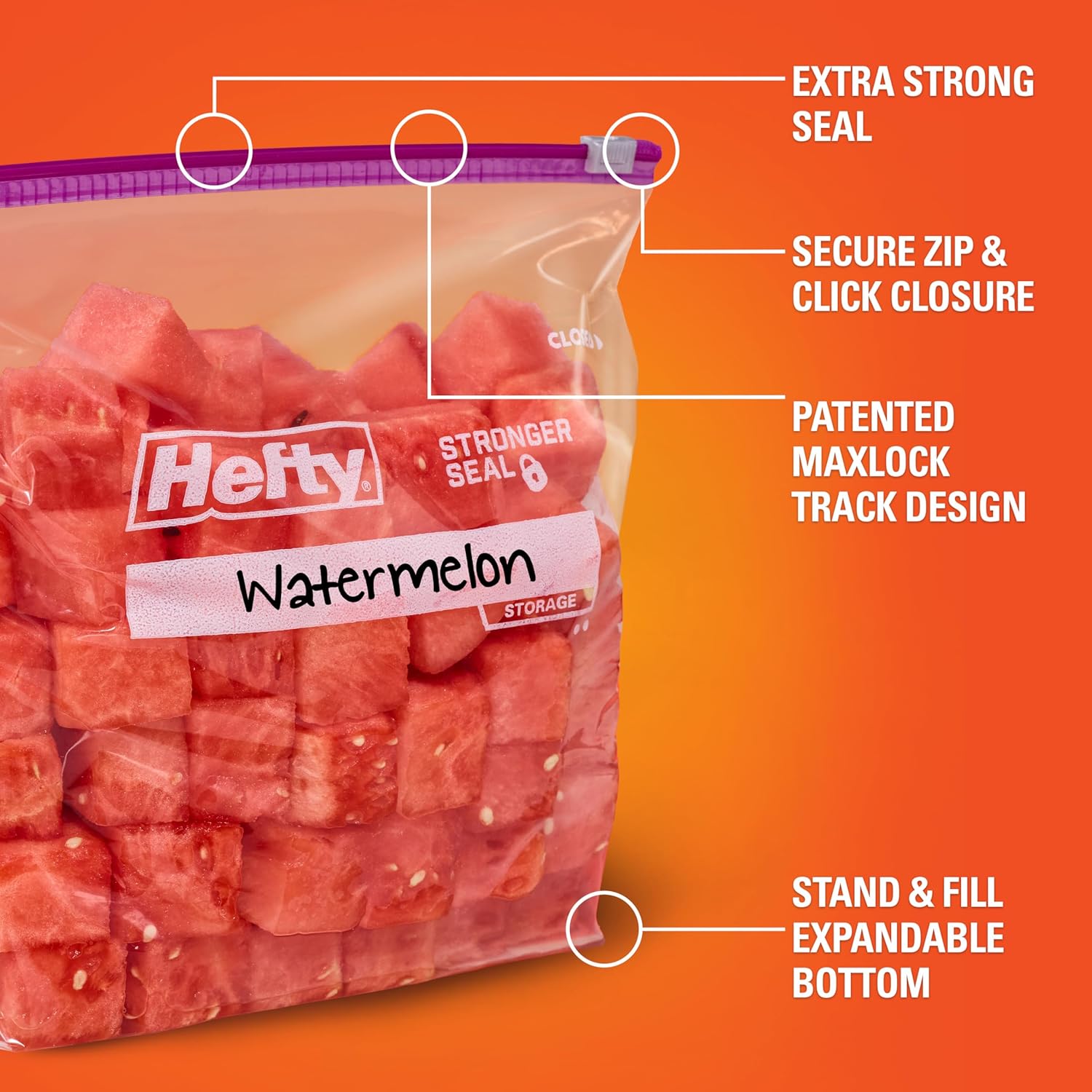 clear plastic construction with a white writable label panel for content and date marking