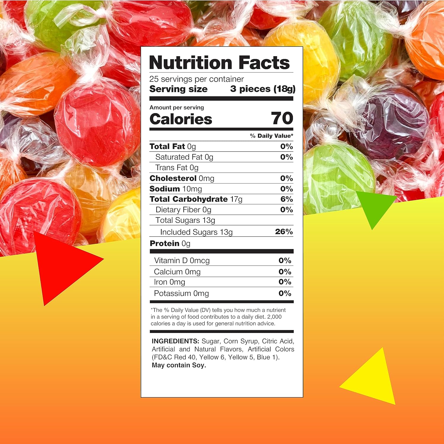 clear twist-wrapped wrappers that showcase candy colors