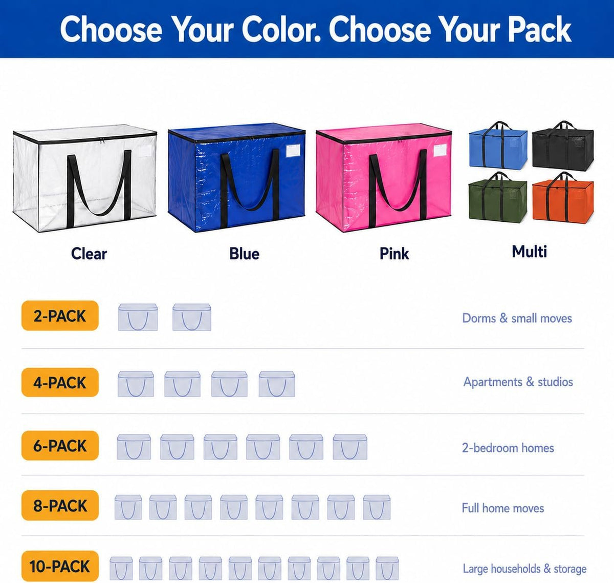 ClearSpace Heavy Duty Moving Bags - Holiday Gift for Moms Who Love Organizing, Heavy-Duty Storage Totes