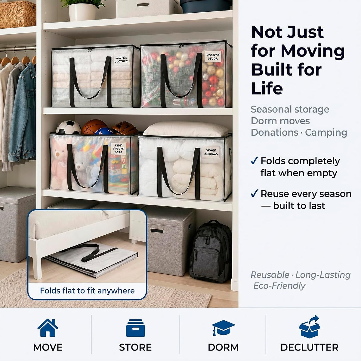 ClearSpace Heavy Duty Moving Bags - Holiday Gift for Moms Who Love Organizing, Heavy-Duty Storage Totes