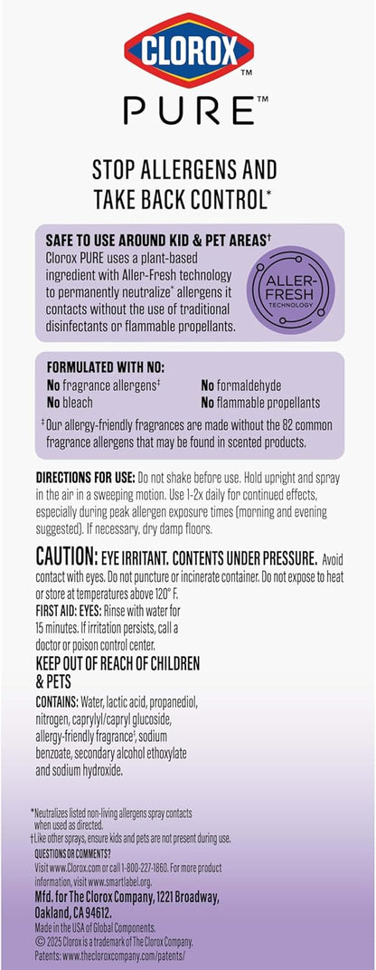 Clorox PURE Allergen Neutralizer Nighttime Calm – Gentle Allergen-Neutralizing Spray for Nurseries, Playrooms, and Family Living Areas
