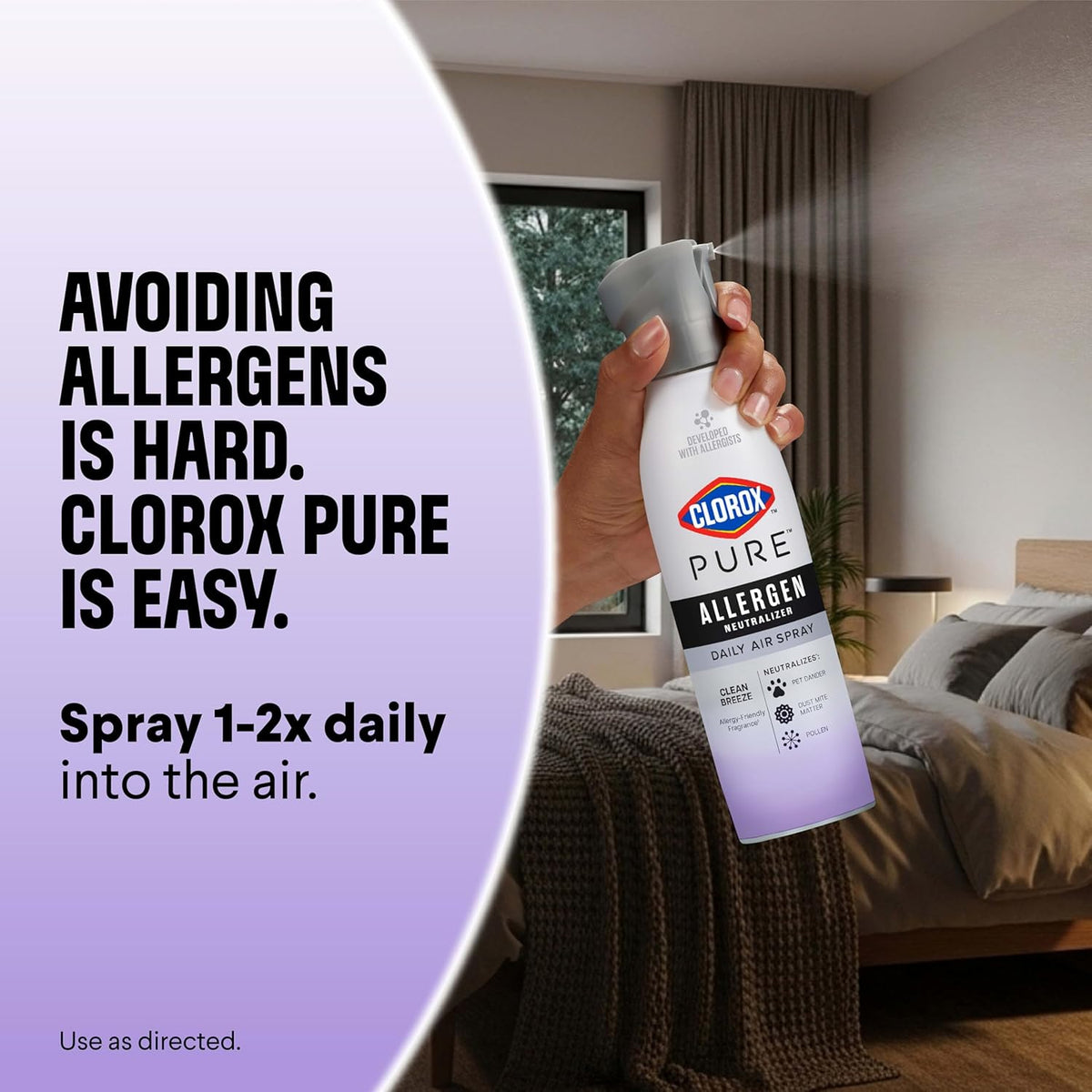 Clorox PURE Allergen Neutralizer Nighttime Calm – Gentle Allergen-Neutralizing Spray for Nurseries, Playrooms, and Family Living Areas