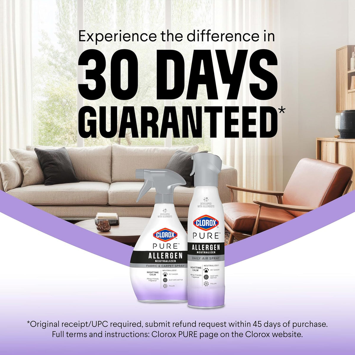 Clorox PURE Allergen Neutralizer Nighttime Calm – Gentle Allergen-Neutralizing Spray for Nurseries, Playrooms, and Family Living Areas