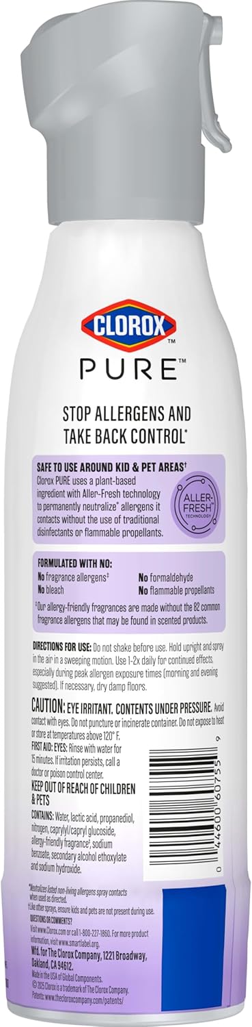 Clorox PURE Allergen Neutralizer Nighttime Calm – Gentle Allergen-Neutralizing Spray for Nurseries, Playrooms, and Family Living Areas