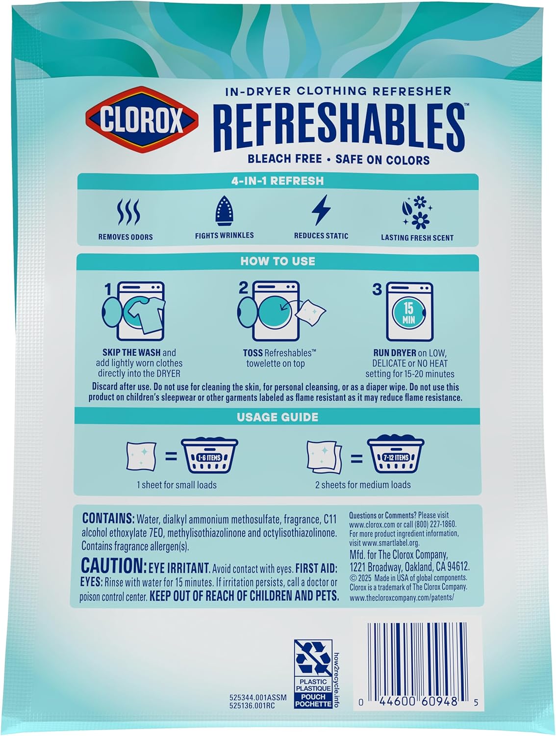 Clorox Refreshables Clothing Towelettes – Streamlined Four-in-One Fabric Refresh for Uncluttered Homes