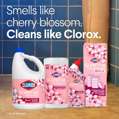 Clorox Scentiva ToiletWand Refills – Less-Mess Disposable Pads for Minimalist Apartment Bathroom, Cherry Blossom and Peach, 10 Pack