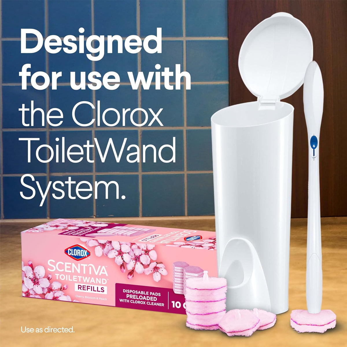 Clorox Scentiva ToiletWand Refills – Less-Mess Disposable Pads for Minimalist Apartment Bathroom, Cherry Blossom and Peach, 10 Pack
