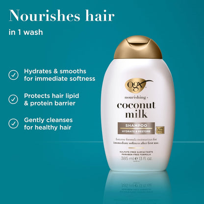 coconut milk-infused moisturizing formula designed for dry, damaged, and frizzy hair