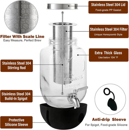 Cold Brew Maker with Lifetime Glass Replacement – Reliable Heavy Duty Dispenser for Everyday Home Use