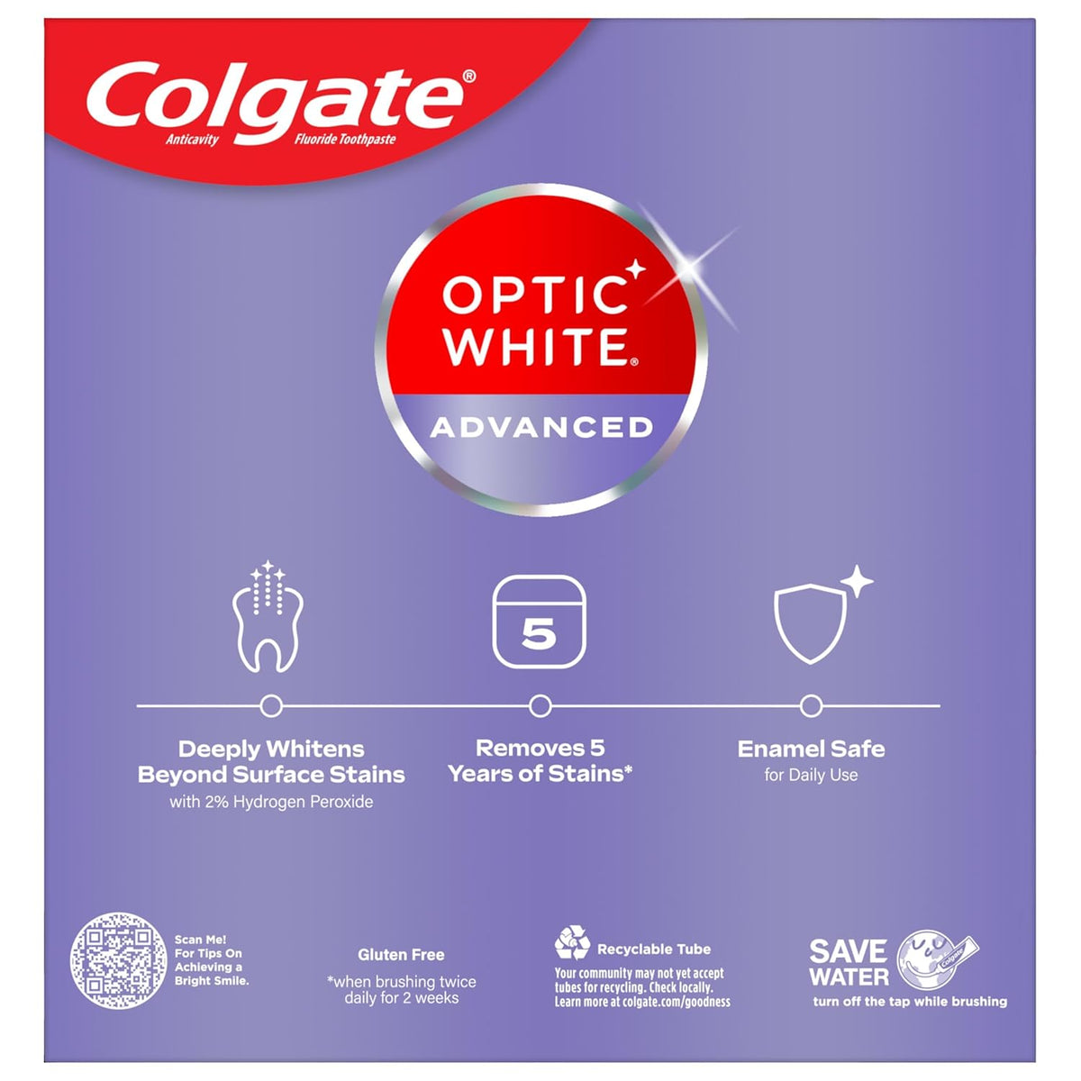 Colgate Optic White Advanced Toothpaste – Sensitivity-Free Daily Whitening for Former Peroxide Avoiders, 3 Pack