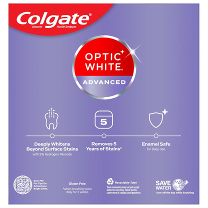 Colgate Optic White Advanced Toothpaste – Sensitivity-Free Daily Whitening for Former Peroxide Avoiders, 3 Pack
