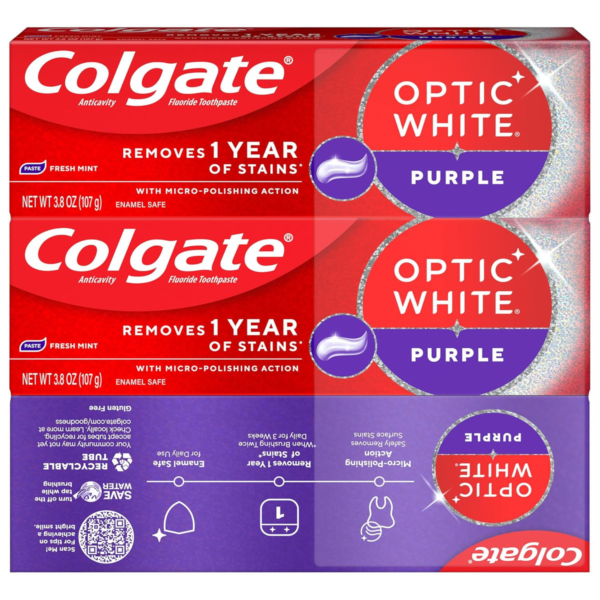 Colgate Optic White Purple Whitening Toothpaste 3-Pack – Thoughtful Birthday Gift for Her, Brighter Smile in 3 Weeks