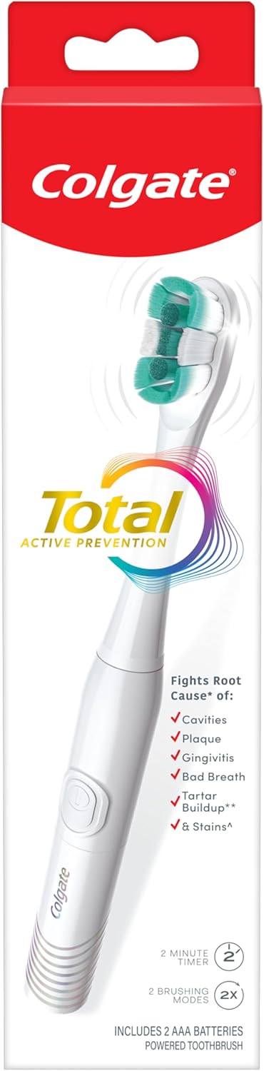 Colgate Total Battery Powered Electric Toothbrush – Effortless Electric Upgrade for Minimalist Counters, One Simple AAA Battery Swap