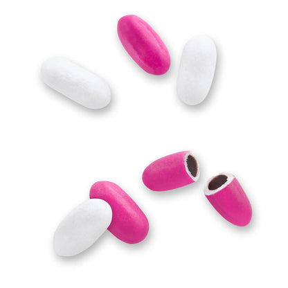 colorful candy-coated shell (pink and black pieces)