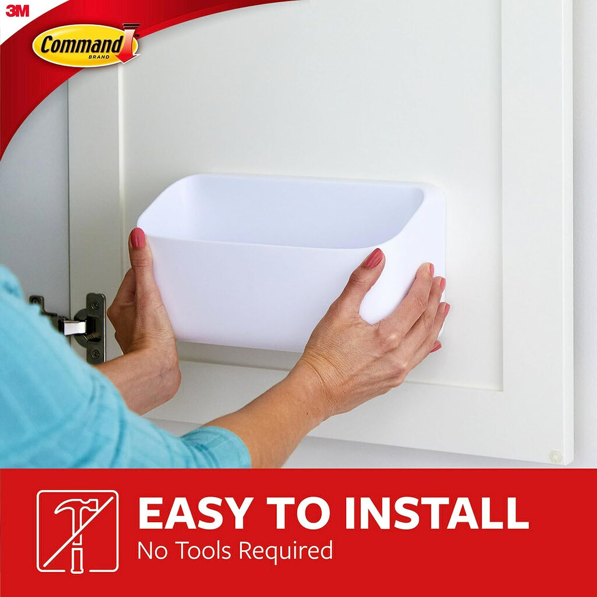 Command Large Caddy for Intentional Living Spaces, Clean-Line Adhesive Storage Basket in White