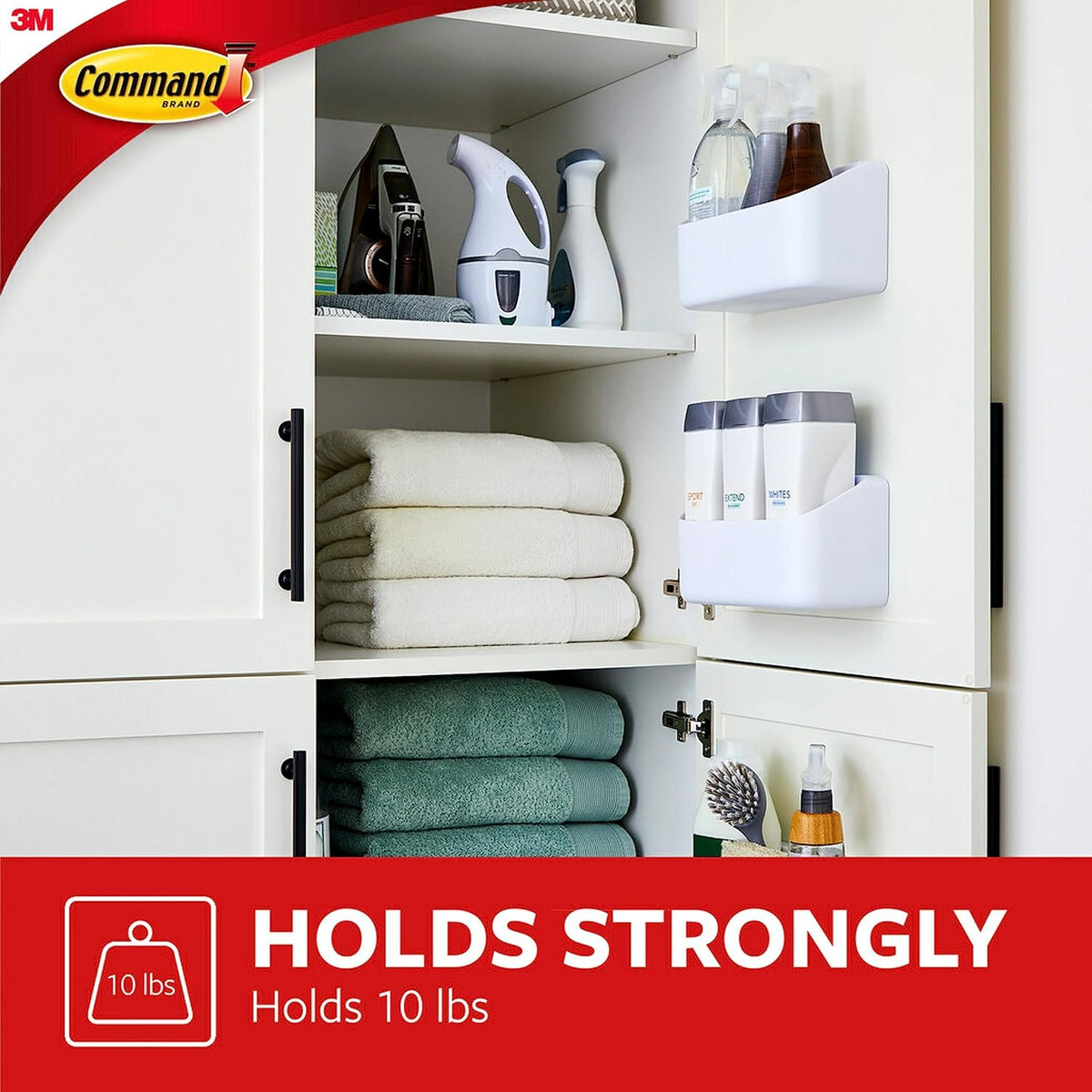 Command Large Caddy for Intentional Living Spaces, Clean-Line Adhesive Storage Basket in White