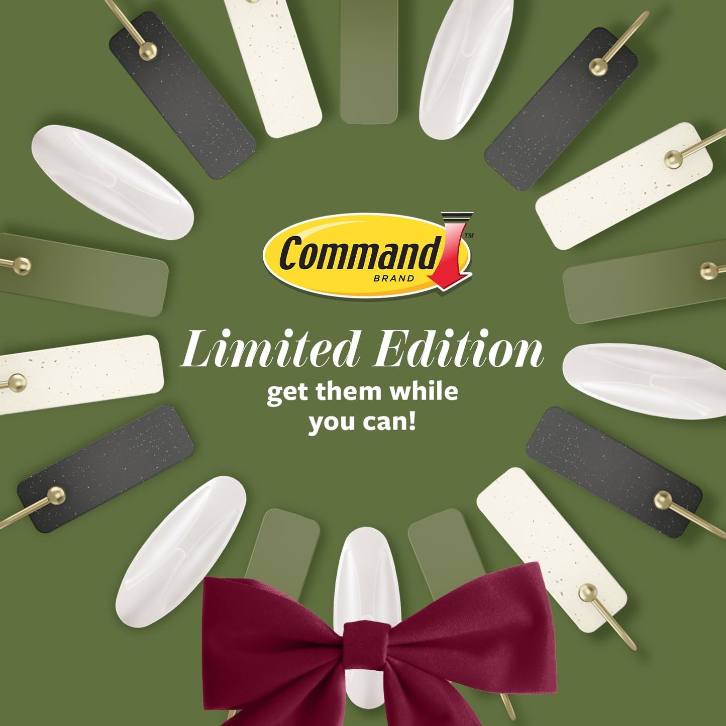 Command No Drill Holiday Hooks in Sage, Safe Wall Hooks for Apartment Doors and Hallways During Family Visits