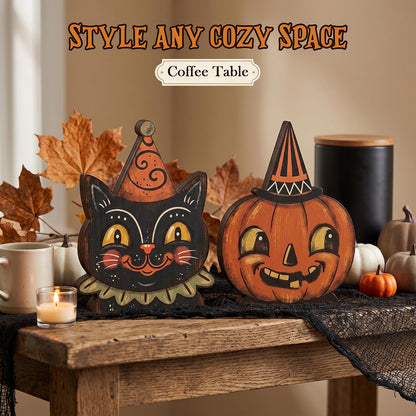 Wooden Halloween Decor – Affordable Office Desk Gift for Coworkers, Halloween Party Favor and Small Hostess Idea