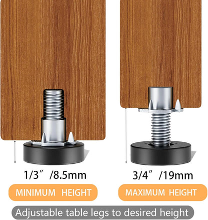 compatible pre-drilled hole of 1/3" or 5/16" for t-nut installation on unthreaded legs
