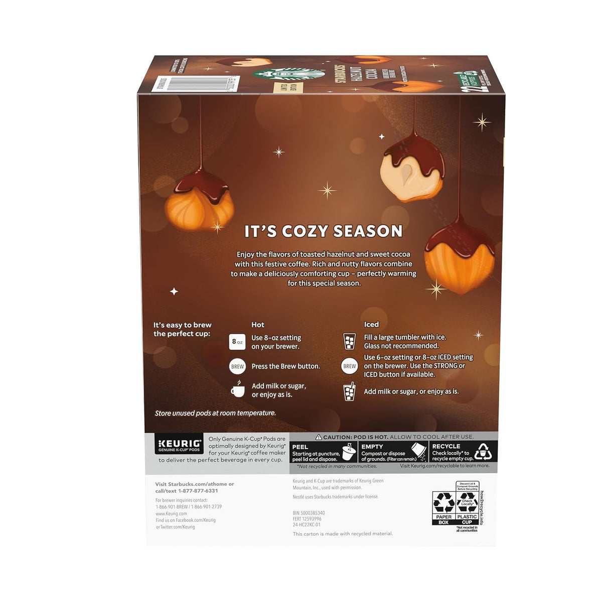 Starbucks Hazelnut Cocoa K-Cup Pods - Housewarming Gift for Coffee Enthusiasts, Ready-to-Brew Keurig Coffee Set