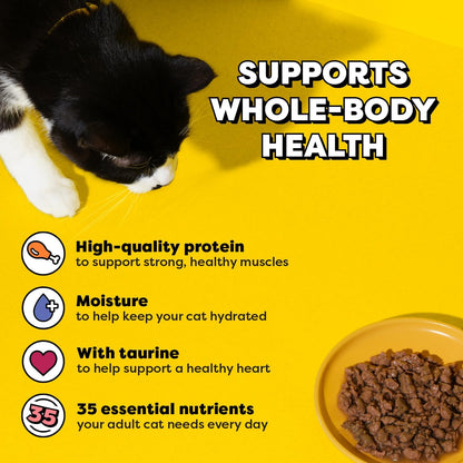complete and balanced wet-food formulation for adult cats with high-quality protein