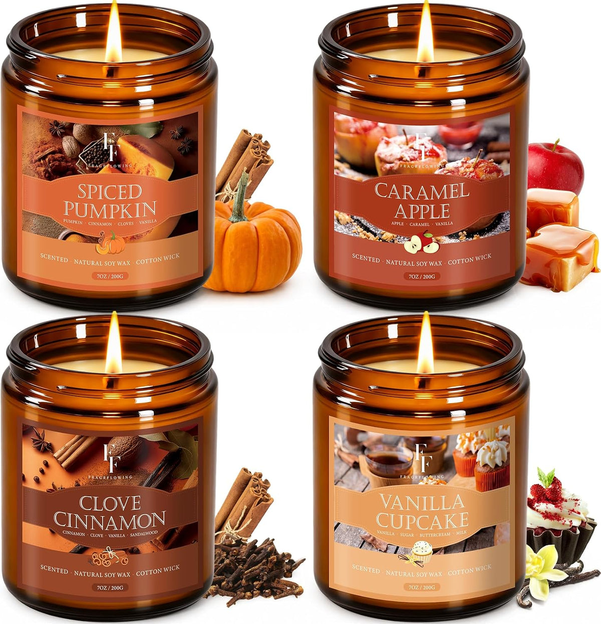container candles made with soy wax in round glass jars with one wick