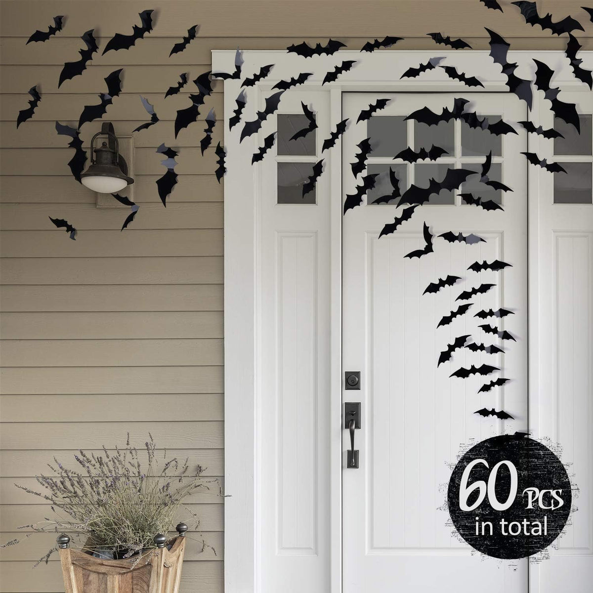Coogam Realistic 3D Black Bats 60 Piece Set – Waterproof PVC Bat Decor for Bookshelf and Cabinet, DIY Halloween Ambiance