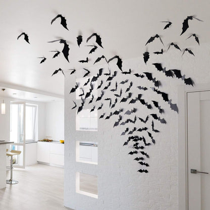 Coogam Realistic 3D Black Bats 60 Piece Set – Waterproof PVC Bat Decor for Bookshelf and Cabinet, DIY Halloween Ambiance