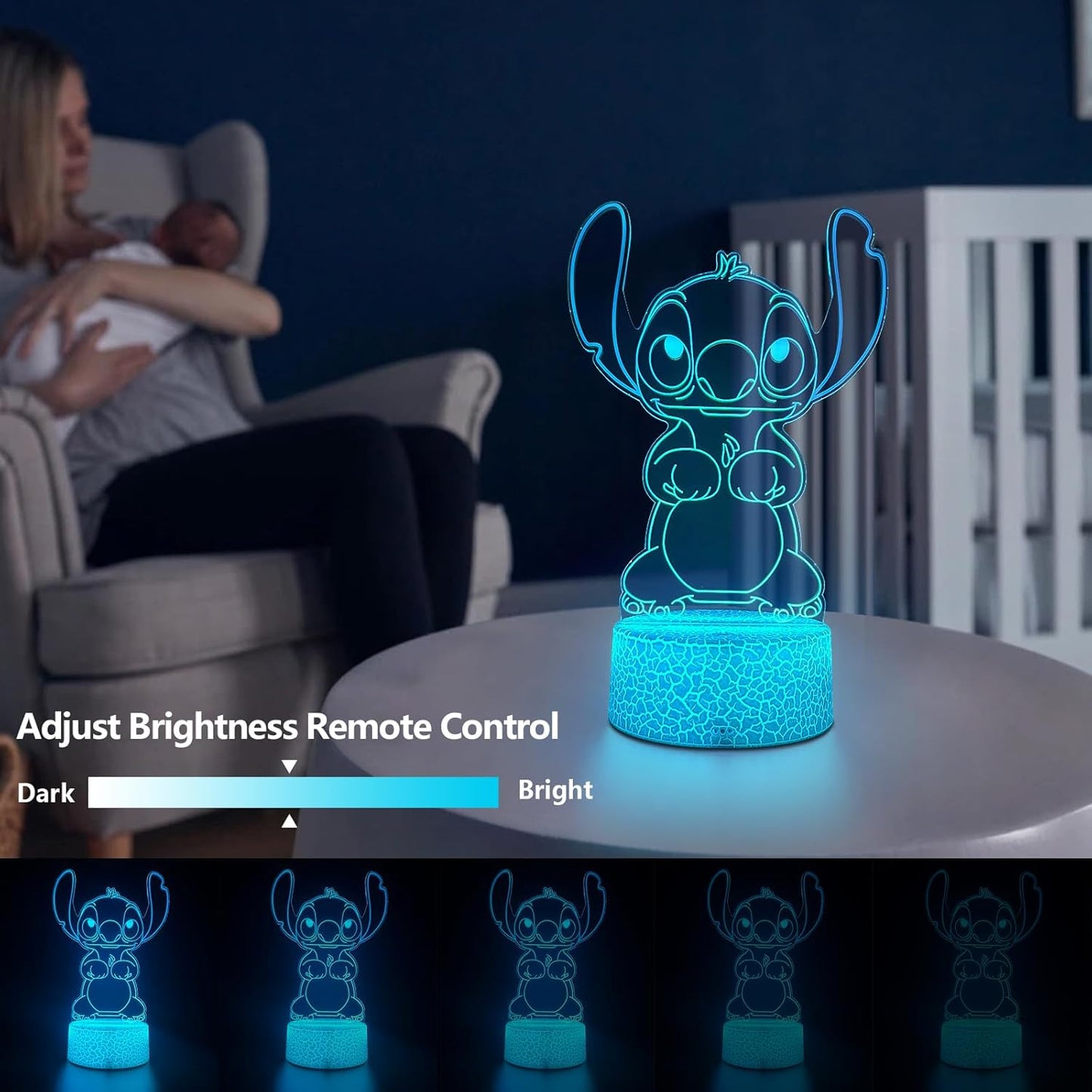 Cool Night Light 3D LED Lamp with Remote – Safe Character Nursery Night Light for Kids Bedroom and Playroom