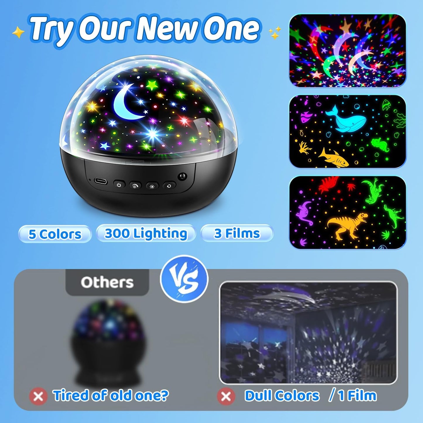 COOLNIGHT Toddler Night Light Projector – Playroom and Nursery Decor with 3 Interchangeable Films