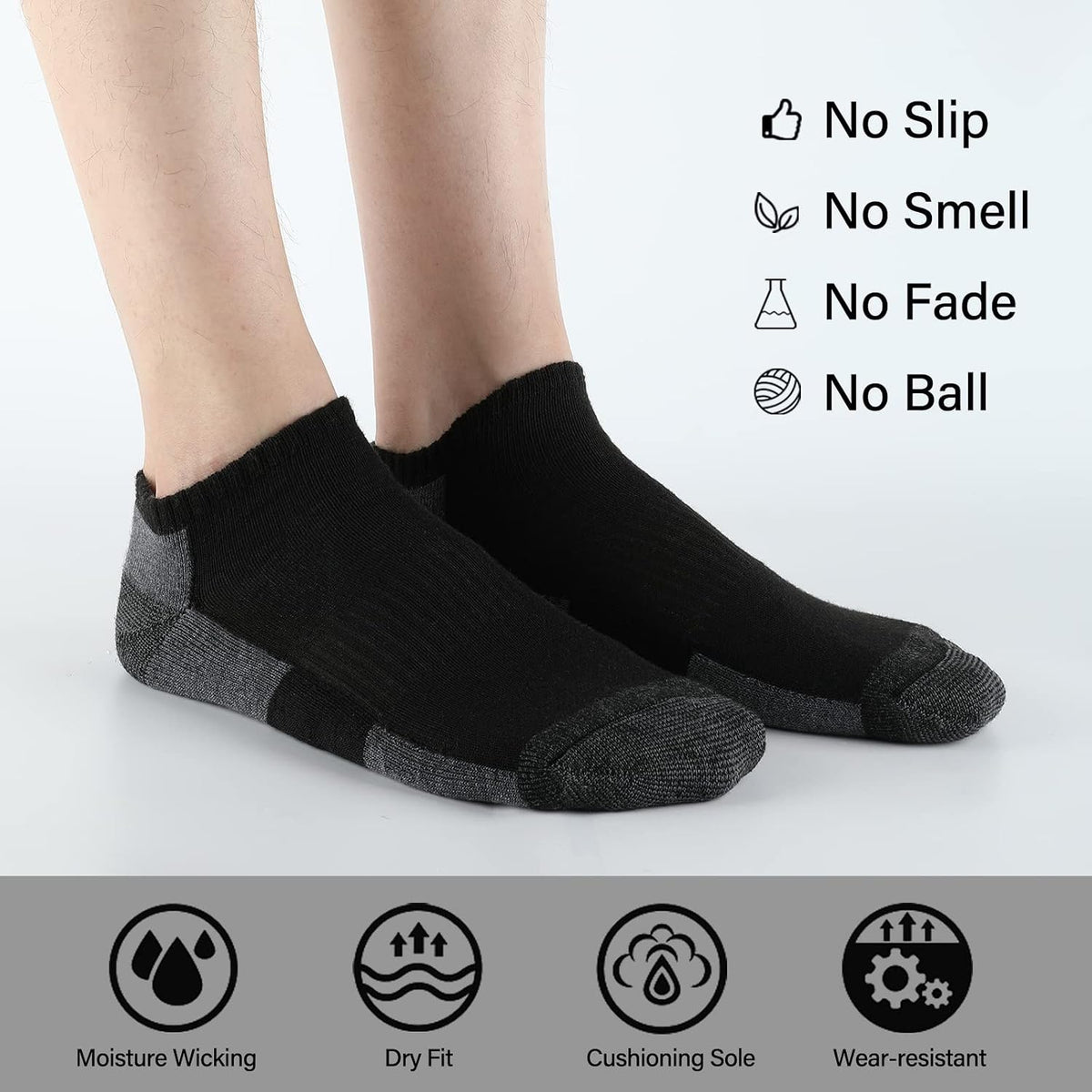 COOPLUS 12 Pack Mens Cushioned Ankle Socks - Quick-Dry Ankle Socks for Travel, Picnics and Open-Air Events