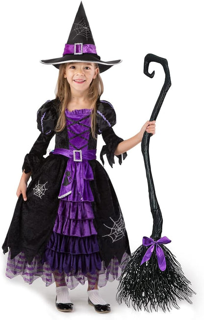 coordinated set includes full skirted dress and matching witch hat