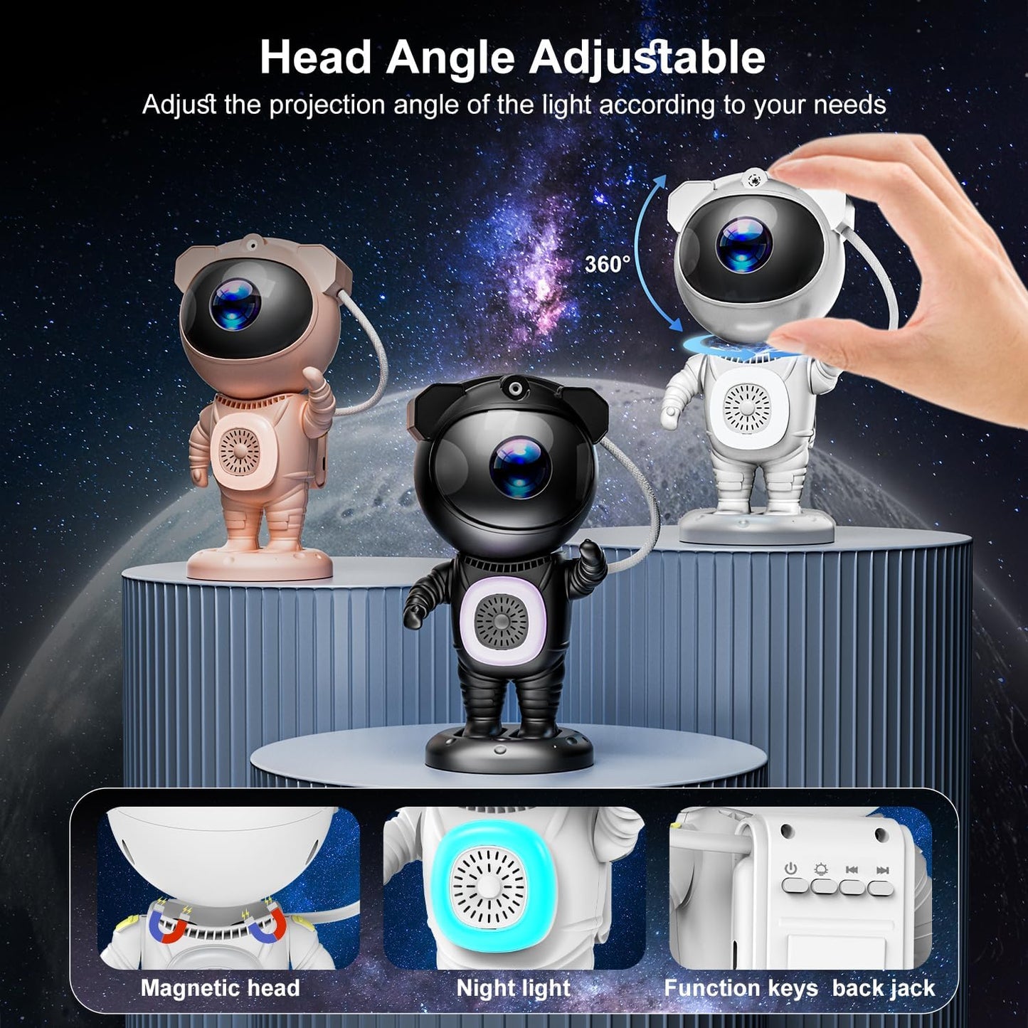 cordless battery-powered operation with included type-c charging cable and remote control